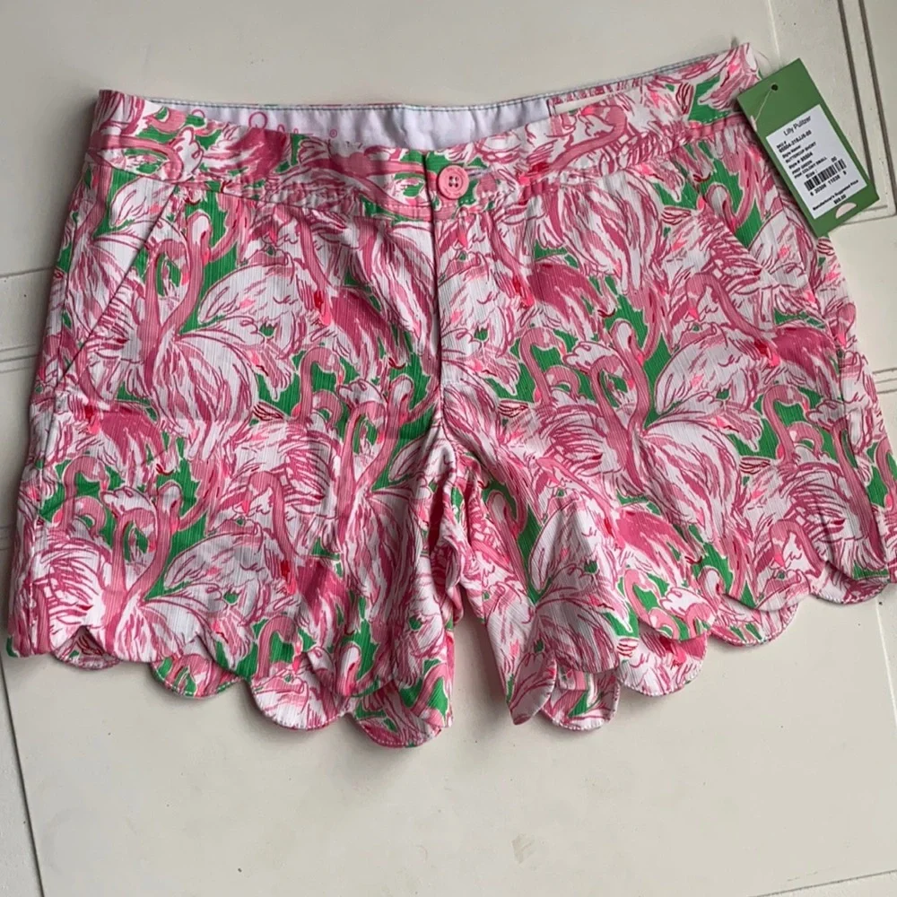 NWT Lilly Pulitzer 5” Buttercup Scallop Stretch Flamingo Shorts 00
